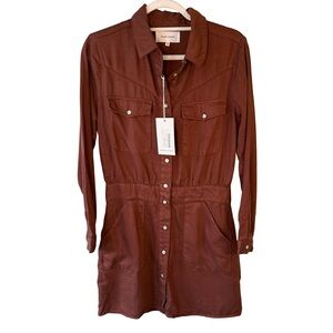 Dear John Rust Brown Long Sleeve Dress Size S NWT Utility Cargo Casual Rayon